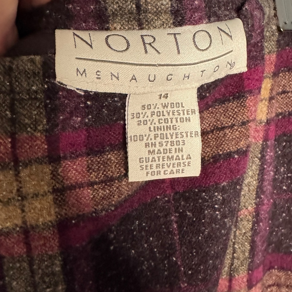 NORTON MCNAUGHTON VINTAGE WOOL BLEND PLAID FRINGE MIDI SKIRT SZ 14 - Picture 3 of 7